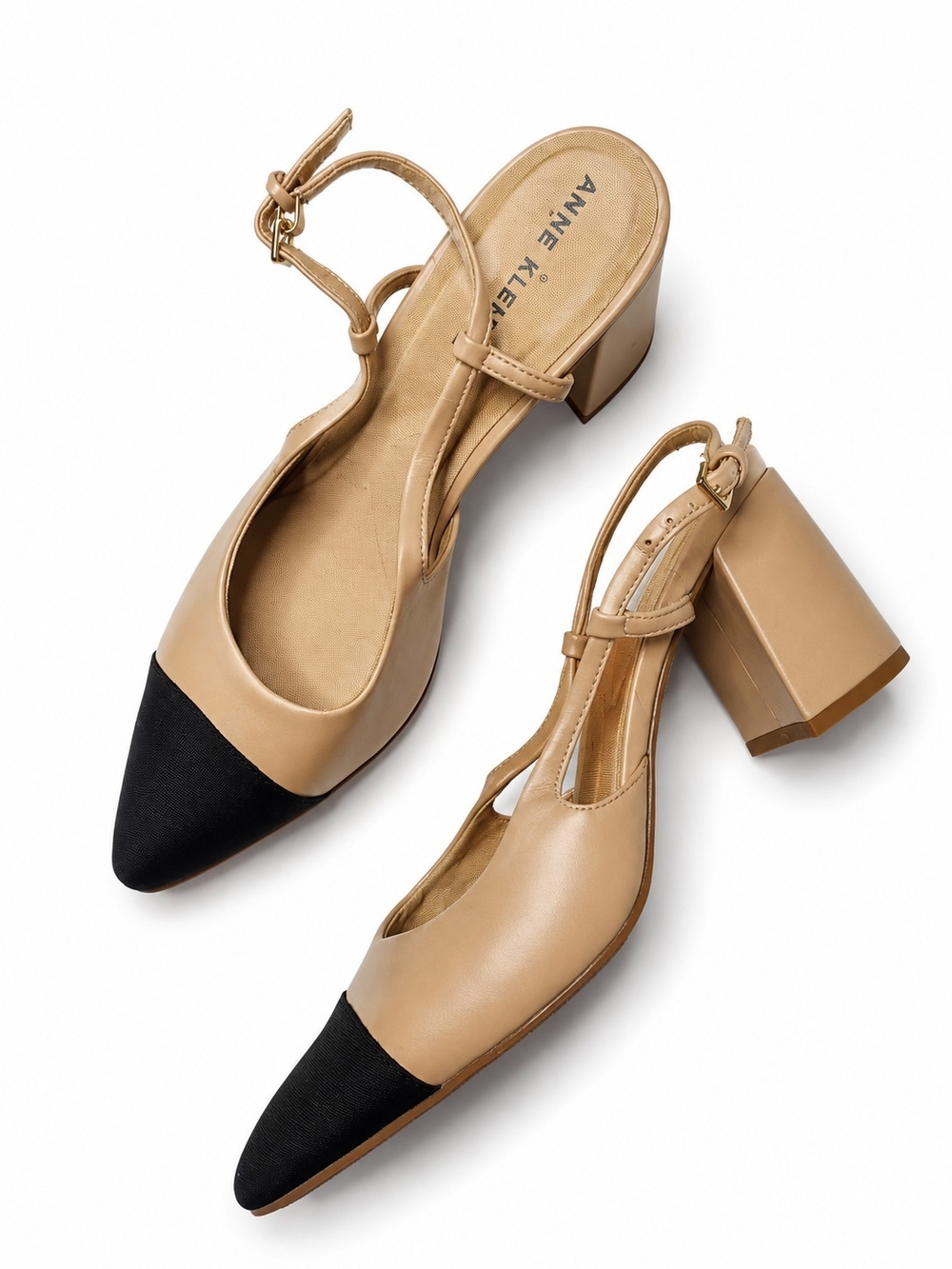 Anne Klein Size 9 Beige and Black Two-Tone Slingback Pumps